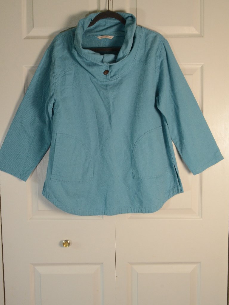 100% Cotton Soft Surroundings Cowl Neck Cotton Tunic Top Coastal Lagenlook